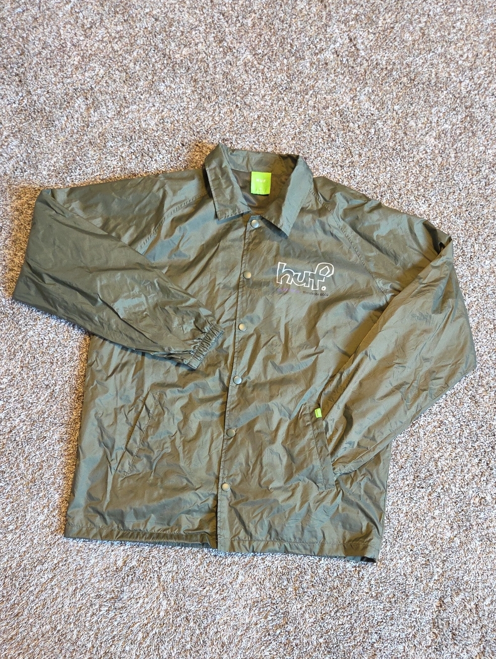 HUF Olive Green Windbreaker Drop Out Coach Jacket